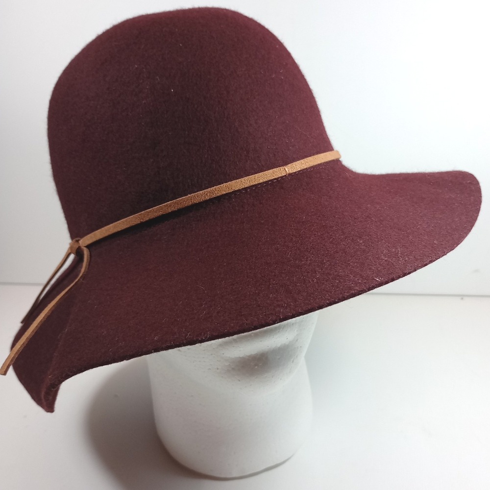 Burgundy Wool Wide Brim Floppy Hat One Size Felt Fedora Boho Chic Excellent - Picture 2 of 6